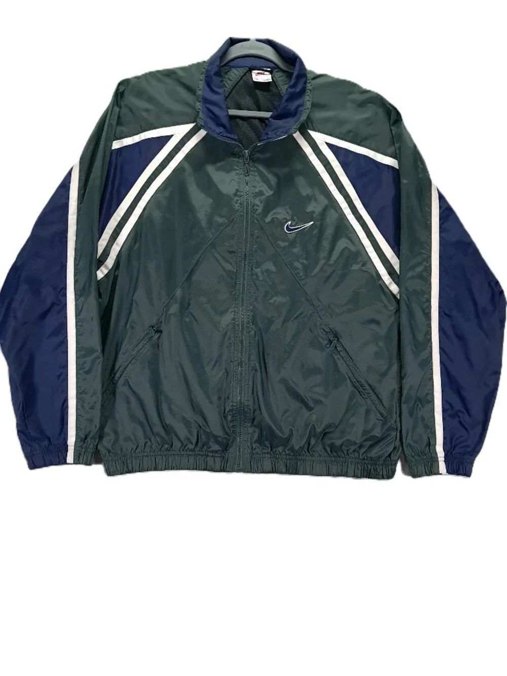 Vintage Nike Windbreaker Men Large Green Blue Mesh Vent Full Zip Swoosh